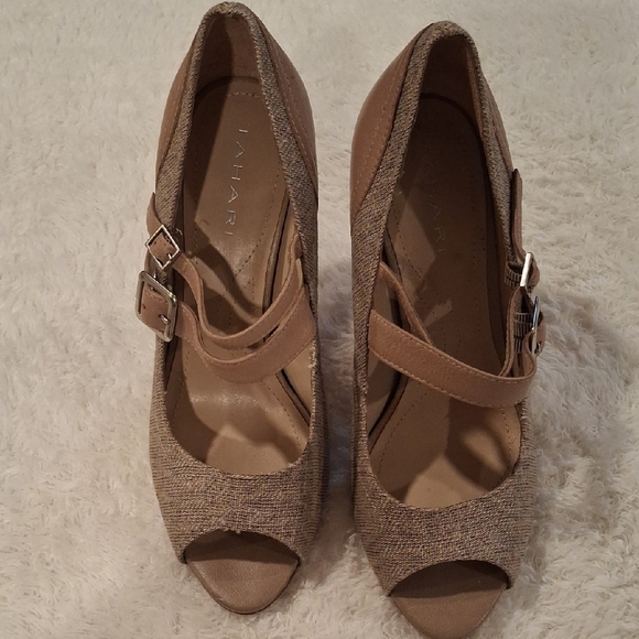 Tahari Tan Suede Mary Jane Heels - Picture 1 of 9